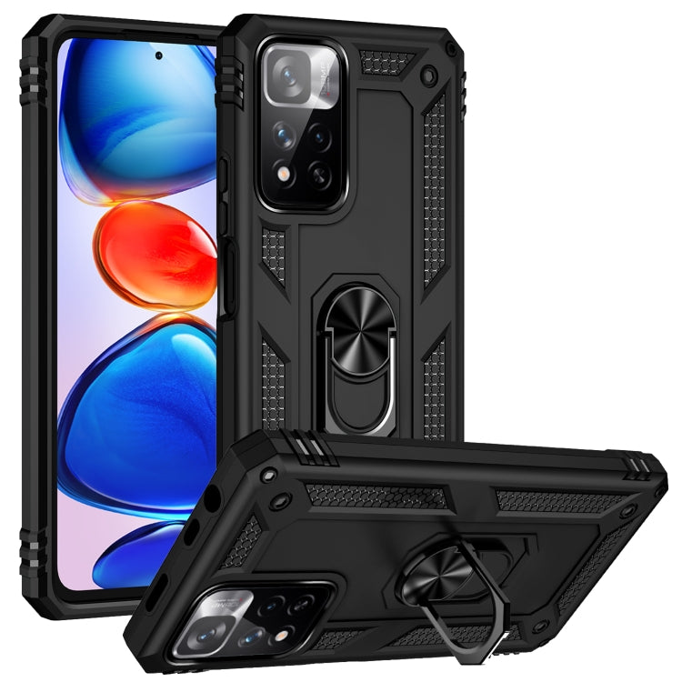 Shockproof phone case with 360° rotating ring holder and textured grips, black