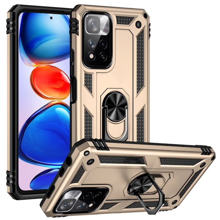 Gold rugged phone case with shockproof corners and 360° rotating kickstand holder
