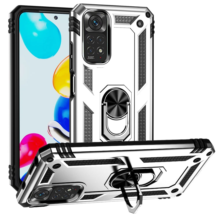 White silver rugged phone case with shockproof corners and 360° rotating kickstand holder