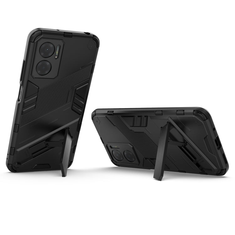 Black rugged shockproof phone case with kickstand for hands-free viewing