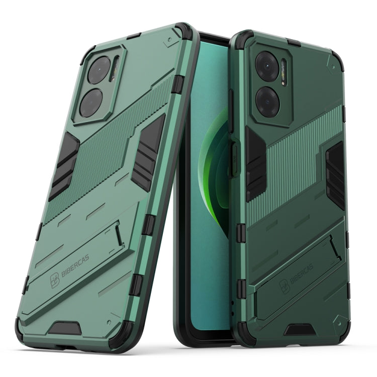 Green rugged shockproof phone case with armor texture and reinforced corners