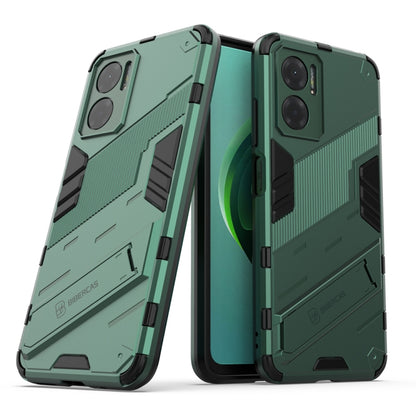 Green rugged shockproof phone case with armor texture and reinforced corners