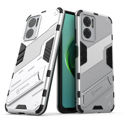 White rugged shockproof phone case with raised armor edges and camera cutouts