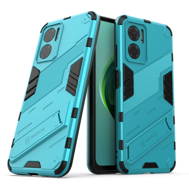 Rugged blue smartphone case with dual-layer TPU armor and raised camera guards