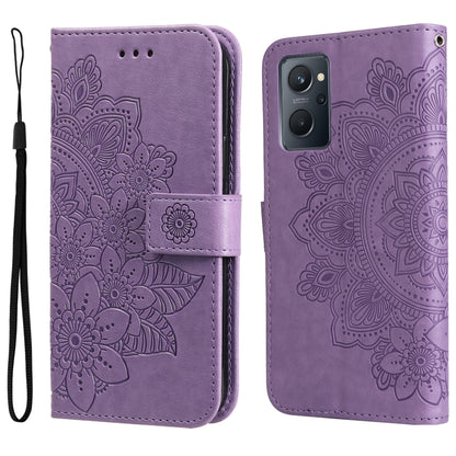 Lavender floral embossed flip leather phone case with wrist strap and camera cutout