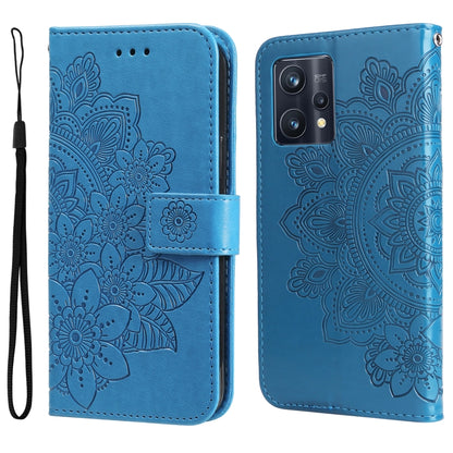 Light blue floral embossed flip leather phone case with wrist strap and camera cutout