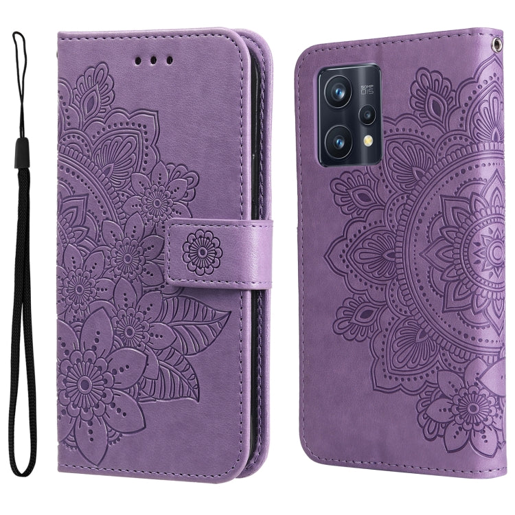 Lavender floral embossed flip leather phone case with wrist strap and camera cutout