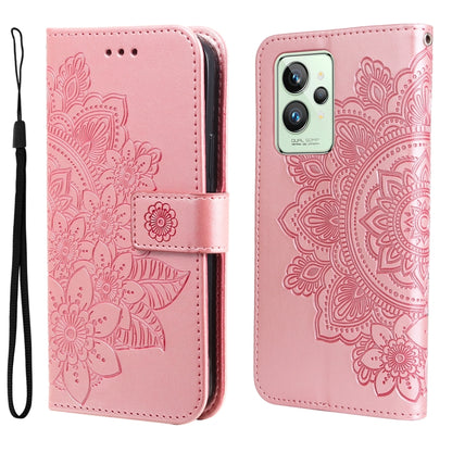 Rose pink floral embossed flip leather phone case with wrist strap and camera cutout