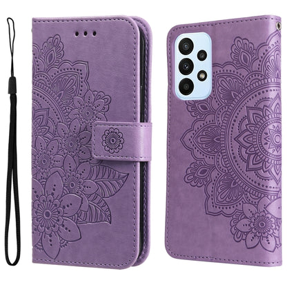 Lavender embossed floral flip phone case with wrist strap and magnetic buckle