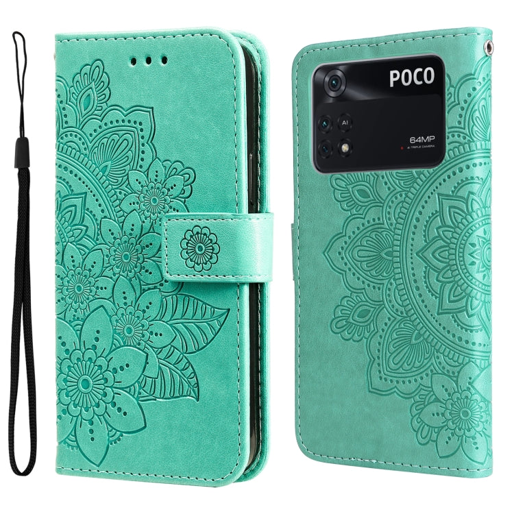 Mint green embossed floral flip phone case with wrist strap and magnetic buckle