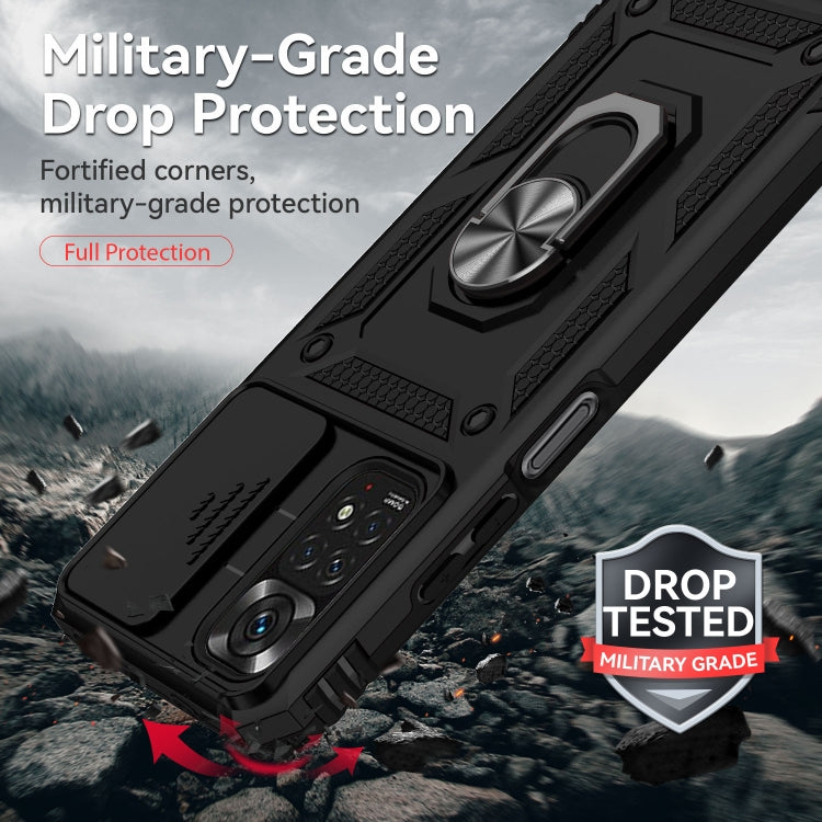 Rugged black phone case with ring kickstand and reinforced corners for protection