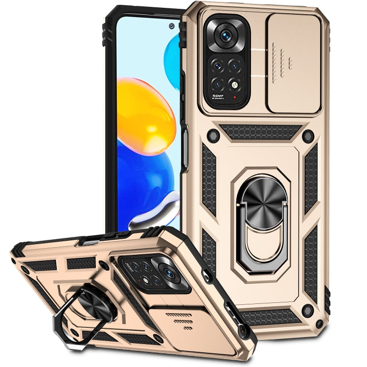 Gold rugged sliding camshield phone case with ring stand and camera cover
