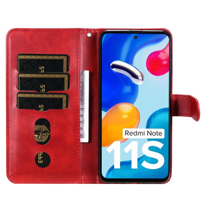 Red leather flip phone case with card slots and zipper pocket