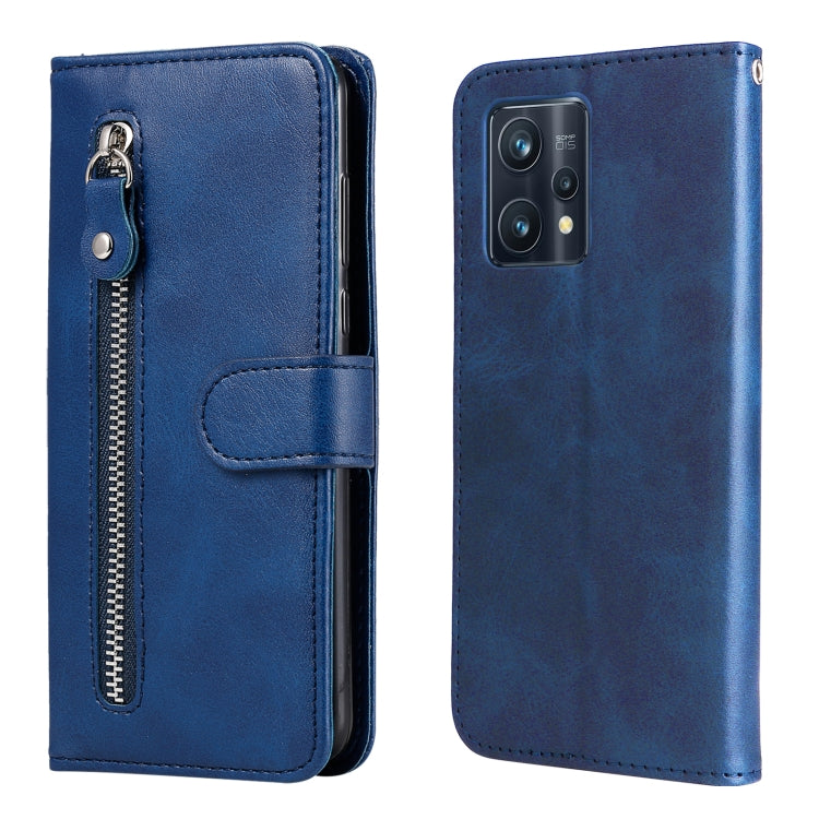 Blue leather flip phone case with horizontal zipper and card holder