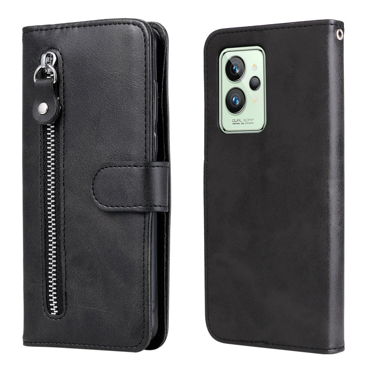 Black leather flip phone case with horizontal zipper and card holder