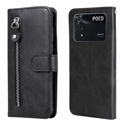 Black leather flip phone case with horizontal zipper and card holder