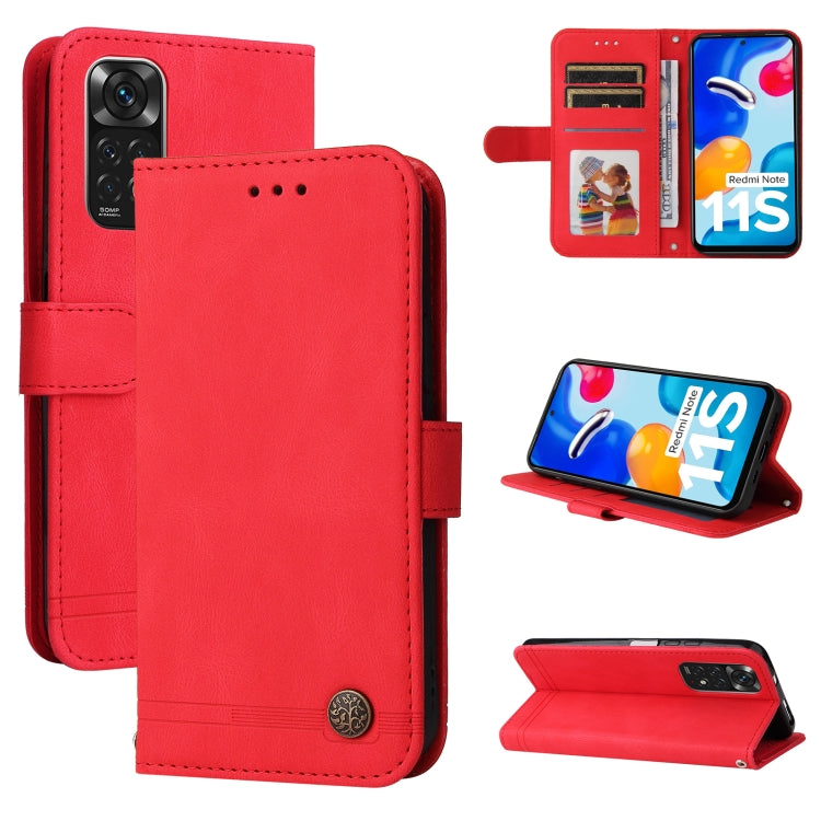 Red horizontal flip leather phone case with card slots and magnetic button closure