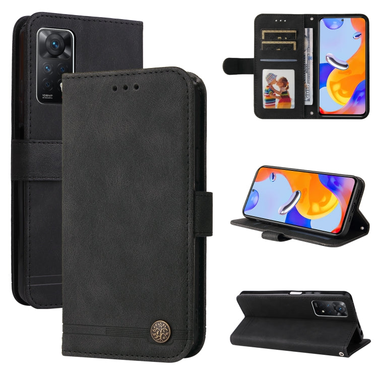 Black horizontal flip leather phone case with card slots and magnetic button closure