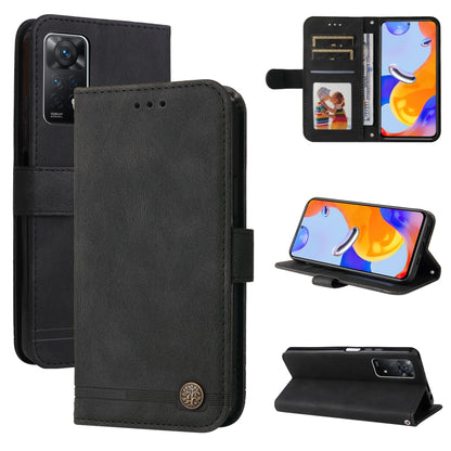 Black horizontal flip leather phone case with card slots and magnetic button closure