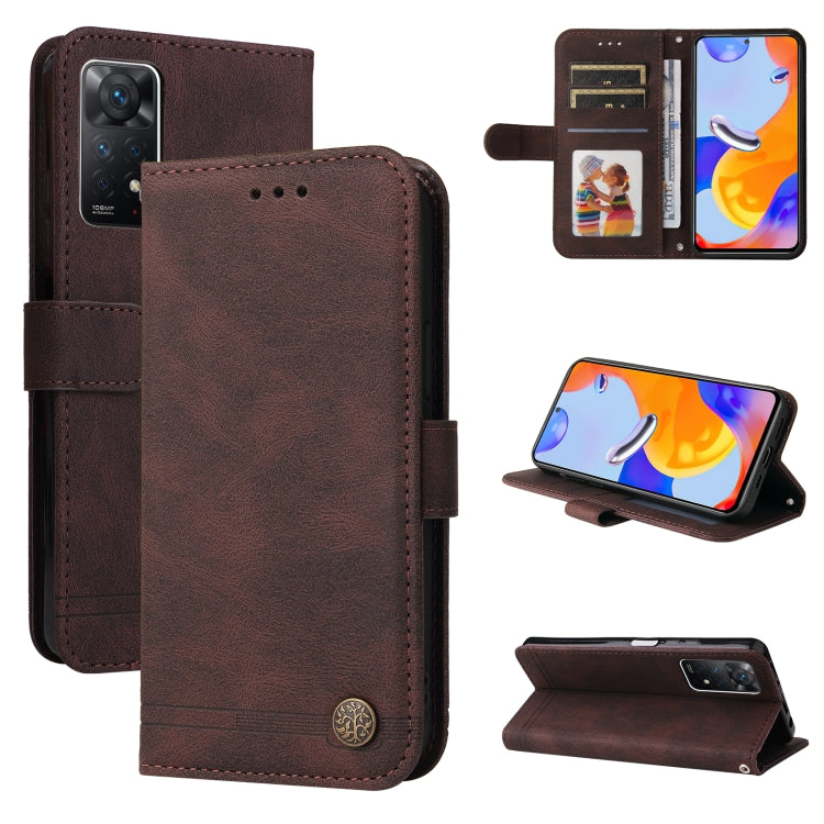 Brown horizontal flip leather phone case with card slots and magnetic button closure