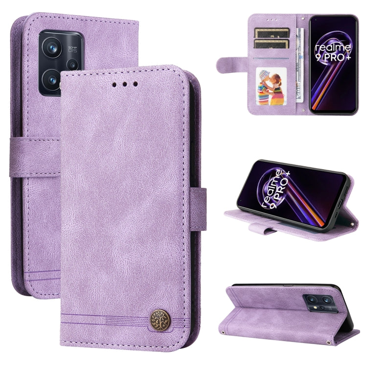 Light purple leather flip phone case with metal button, card slots, and kickstand