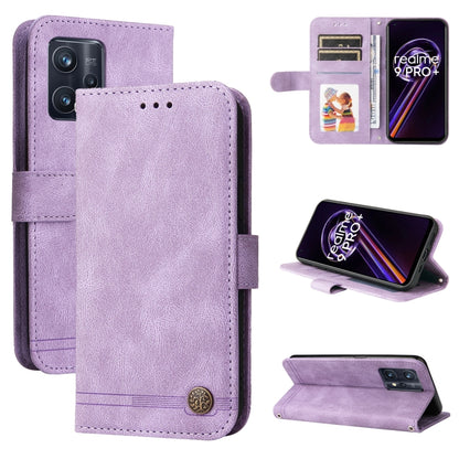 Light purple leather flip phone case with metal button, card slots, and kickstand