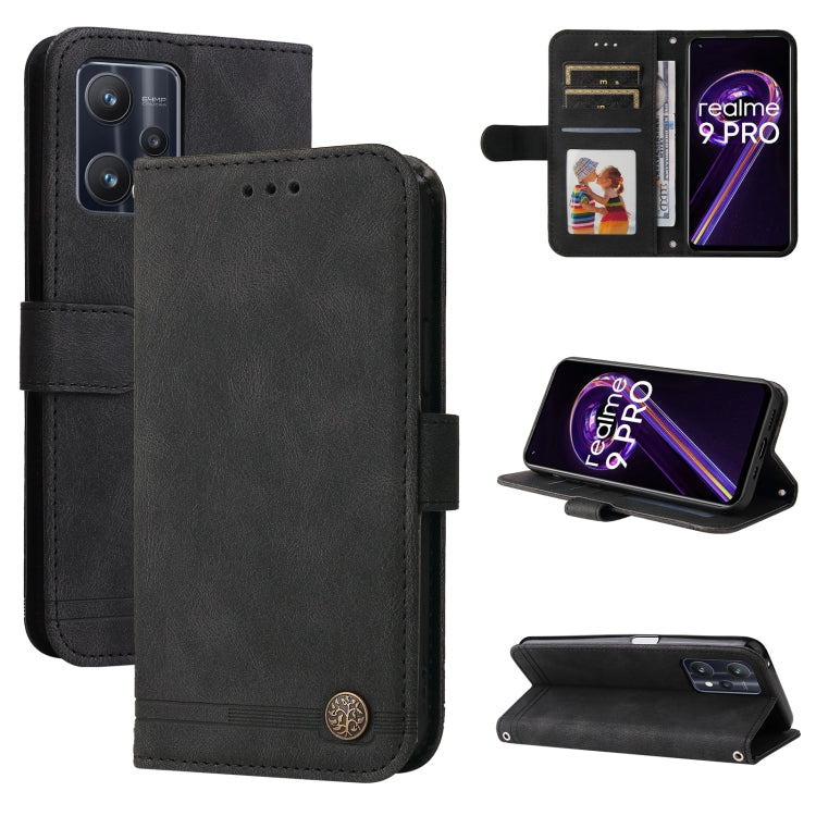 Black horizontal flip leather phone case with metal button and card slots