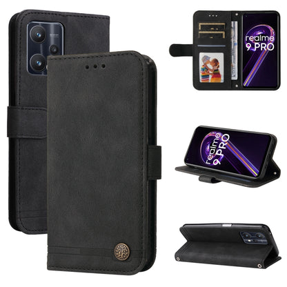 Black horizontal flip leather phone case with metal button and card slots