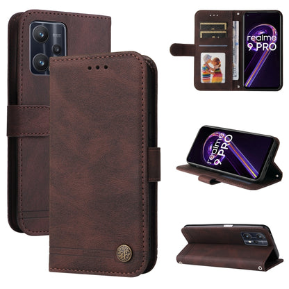 Brown horizontal flip leather phone case with metal button and card slots