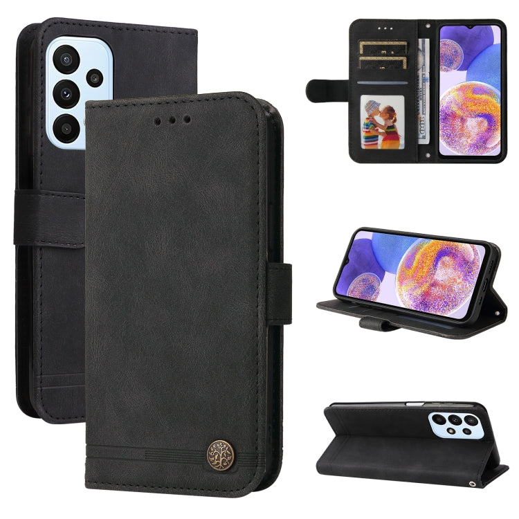 Black horizontal flip leather phone case with metal button and card slots