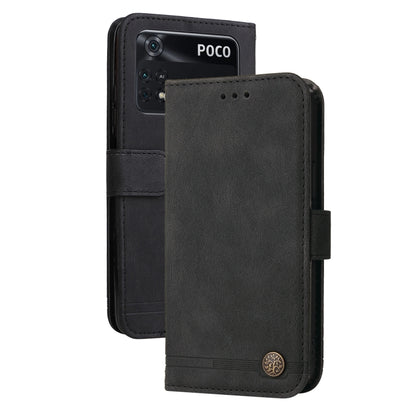 Black leather horizontal flip phone case with side strap and metal button