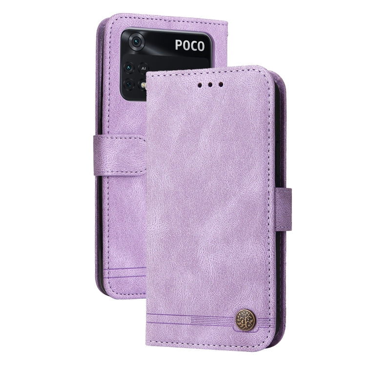 Purple leather horizontal flip phone case with side strap and metal button
