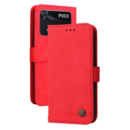 Red leather horizontal flip phone case with side strap and metal button