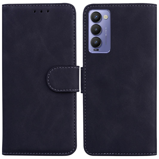 Navy flip leather phone case with side magnetic strap and camera cutout