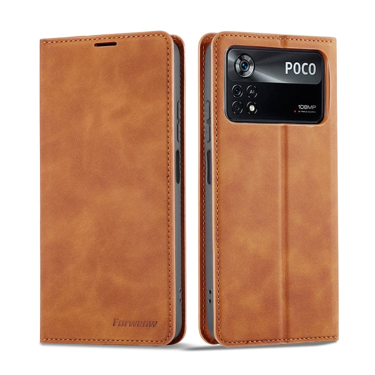 Brown leather flip phone case with stitched edges and camera cutout on back