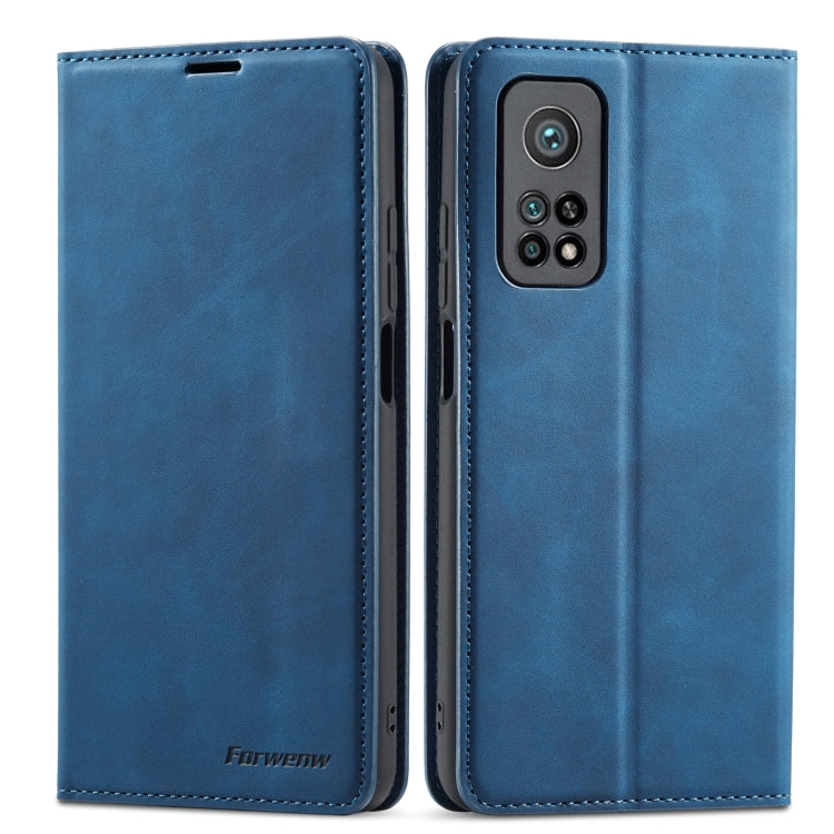 Forwenw leather phone case, blue flip cover with card slot and camera cutout