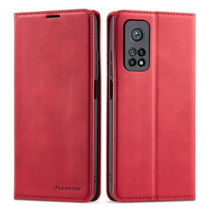 Forwenw leather phone case, red flip cover with camera cutout and stitched edges