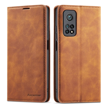 Forwenw leather phone case, brown flip cover with camera cutout and stitched edges