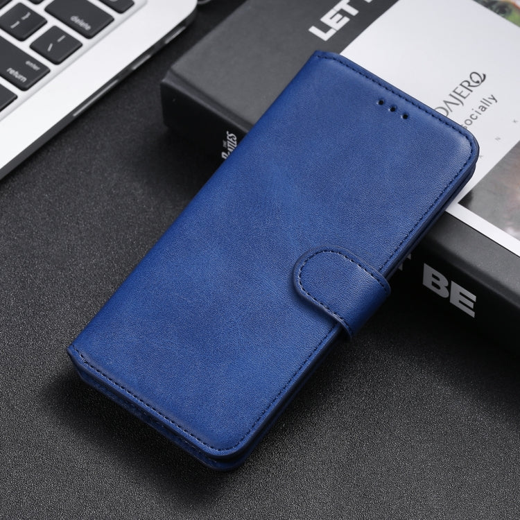 Blue flip leather phone case with horizontal magnetic closure and card slot flap.