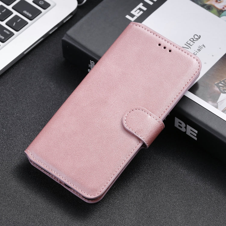 Light pink flip leather phone case with horizontal magnetic closure and card slot flap.