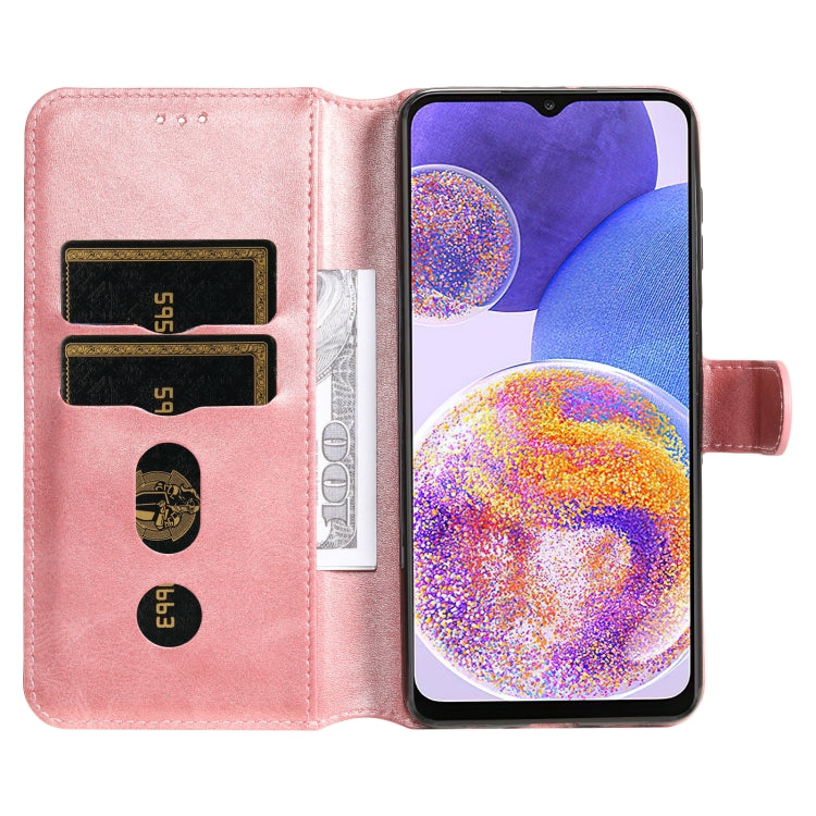 Rose gold flip leather phone case open with card slots and camera openings