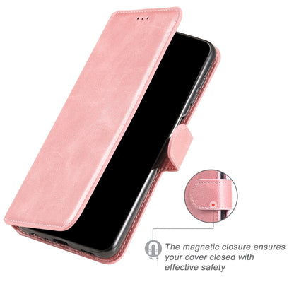 Rose gold flip leather phone case with side strap and magnetic closure detail