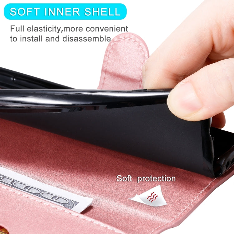 Rose gold PU leather phone case with soft inner lining near fold edge