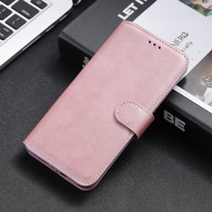 Rose gold PU TPU horizontal flip leather phone case with fold-over strap and stitched edge