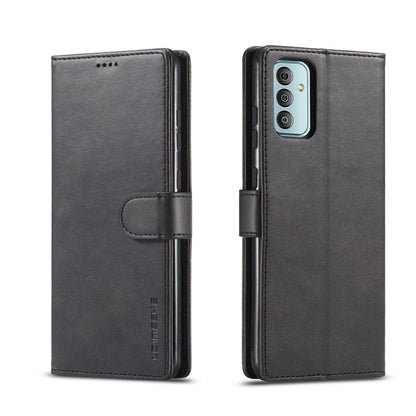 Dark gray leather phone flip case with side button cutout and magnetic strap