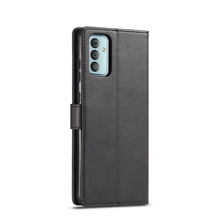 Dark gray leather phone flip case with camera cutout and wraparound folio