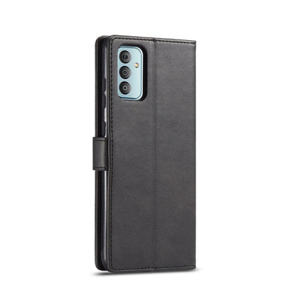 Dark gray leather phone flip case with camera cutout and wraparound folio