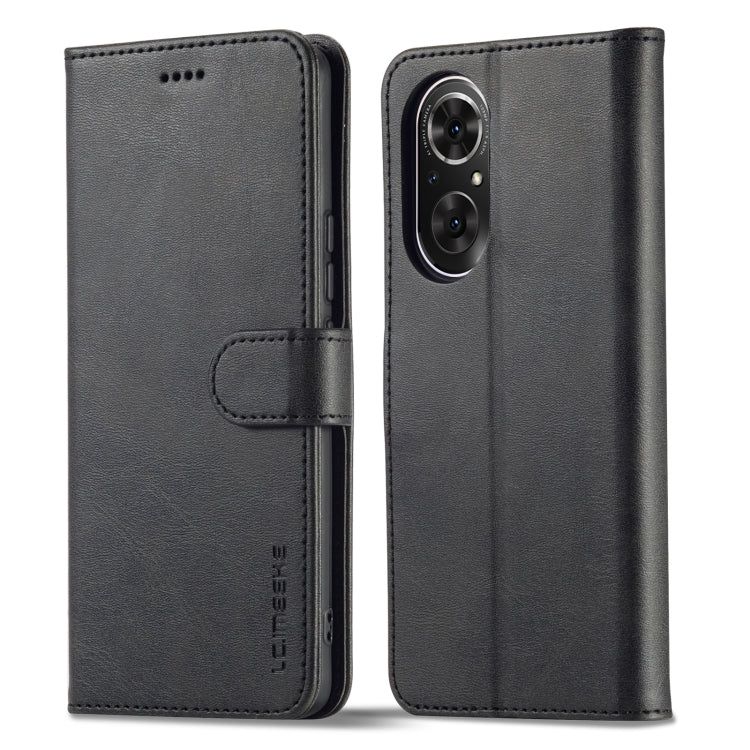 Calf-texture leather phone case with folio flap, dark gray, dual camera cutout