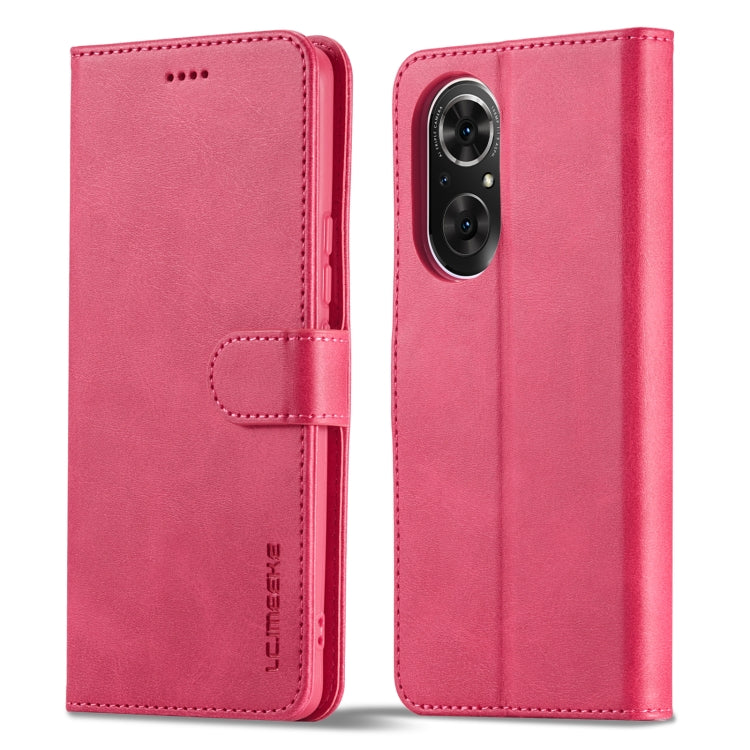 Calf-texture leather phone case with folio flap, pink, side button and camera openings