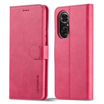 Calf-texture leather phone case with folio flap, pink, side button and camera openings